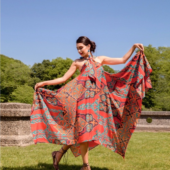 Printed asymmetrical sleeveless dress - Picture 1 of 4